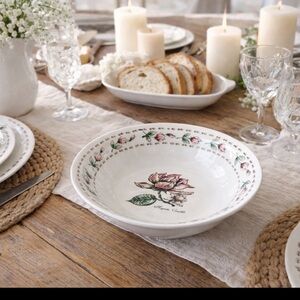 Vintage Botanical Gardens Floral Ceramic Bowl. Pink Rose | Discontinued | EUC